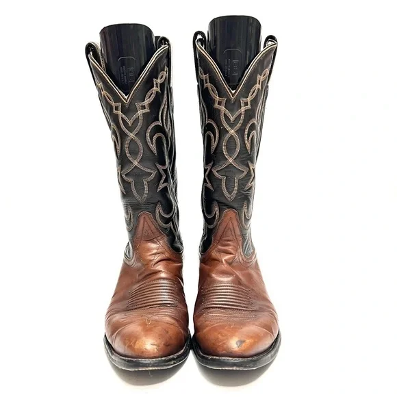 TONY LAMAVintage 1970s men's two tone leather western gold label cowboy boots